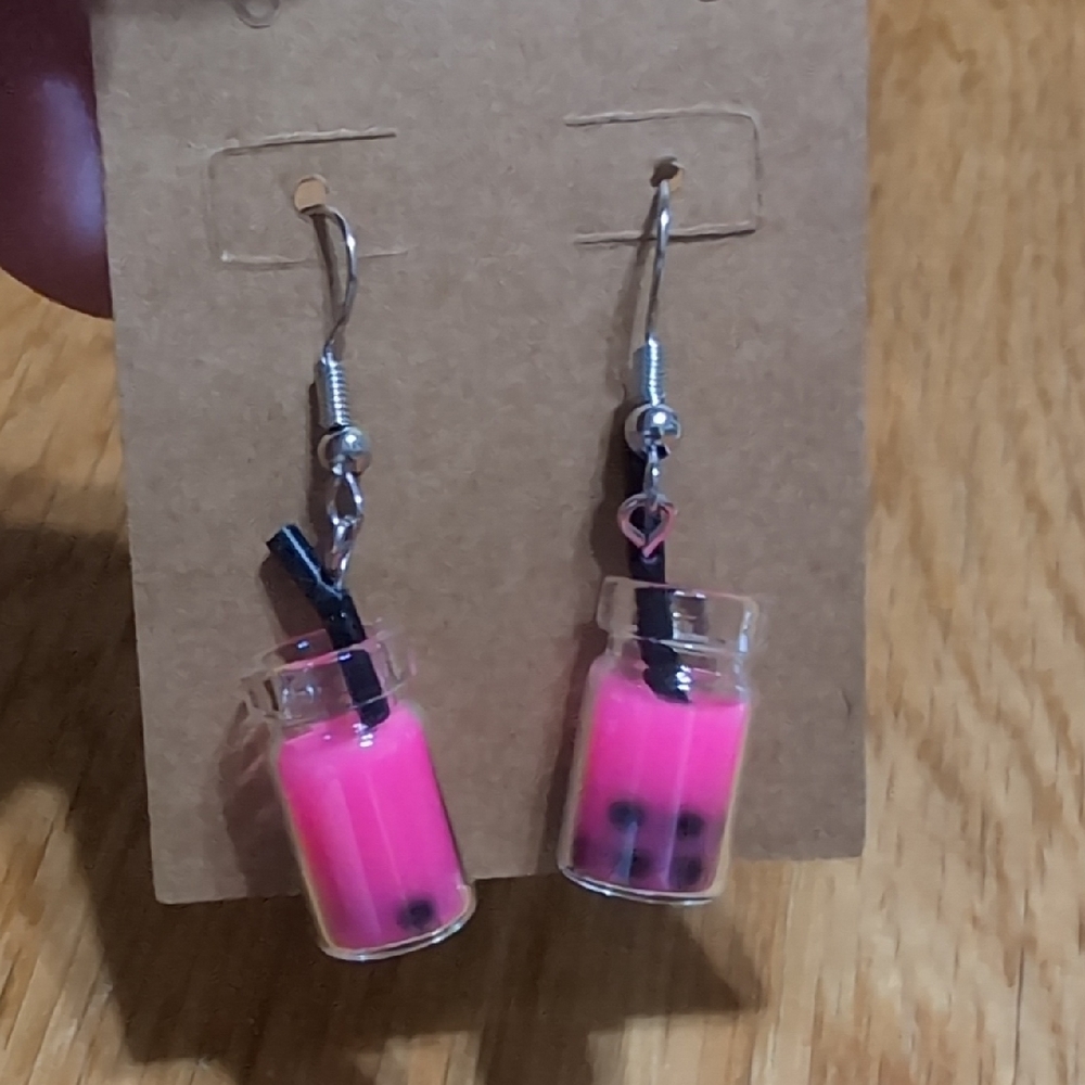 Hot Pink Bubble Tea Earrings
